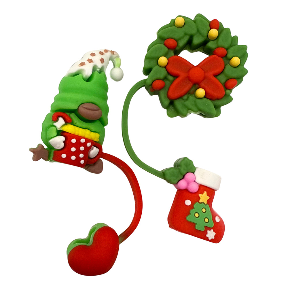 Gnome Christmas Wreath 3D Straw Topper Covers Bundle Holiday Stocking Stuffers